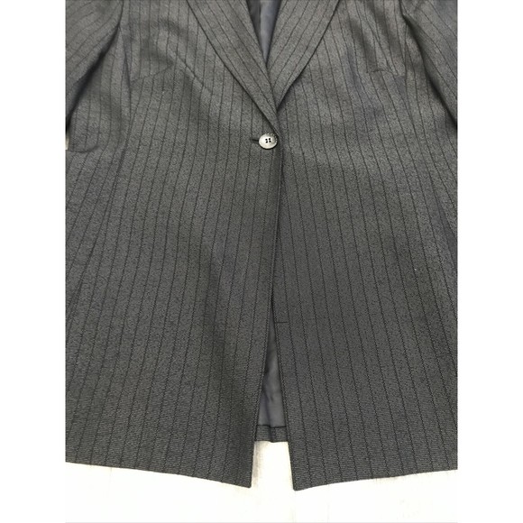 Le Suit Womens One Button Blazer Suit Jacket Pinstripe Grey Sz 6P Shoulder Pads - Picture 2 of 5